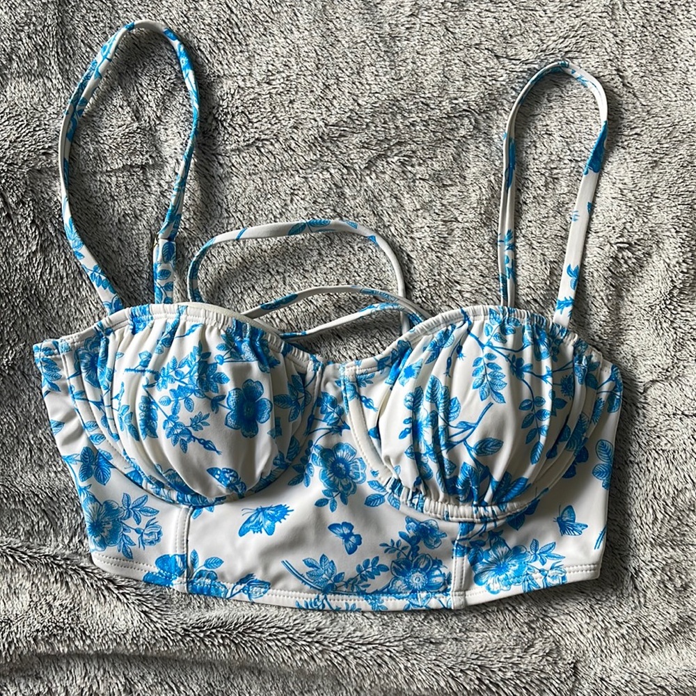 Swimwear Blue Floral on white Balconette Bra